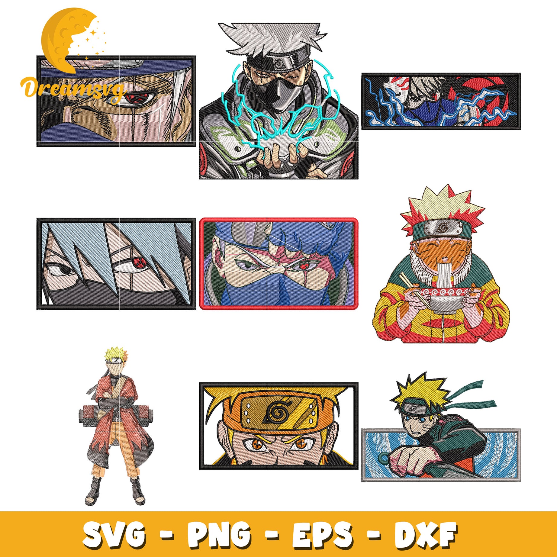 Naruto characters embroidery design bundle, naruto embroidery​