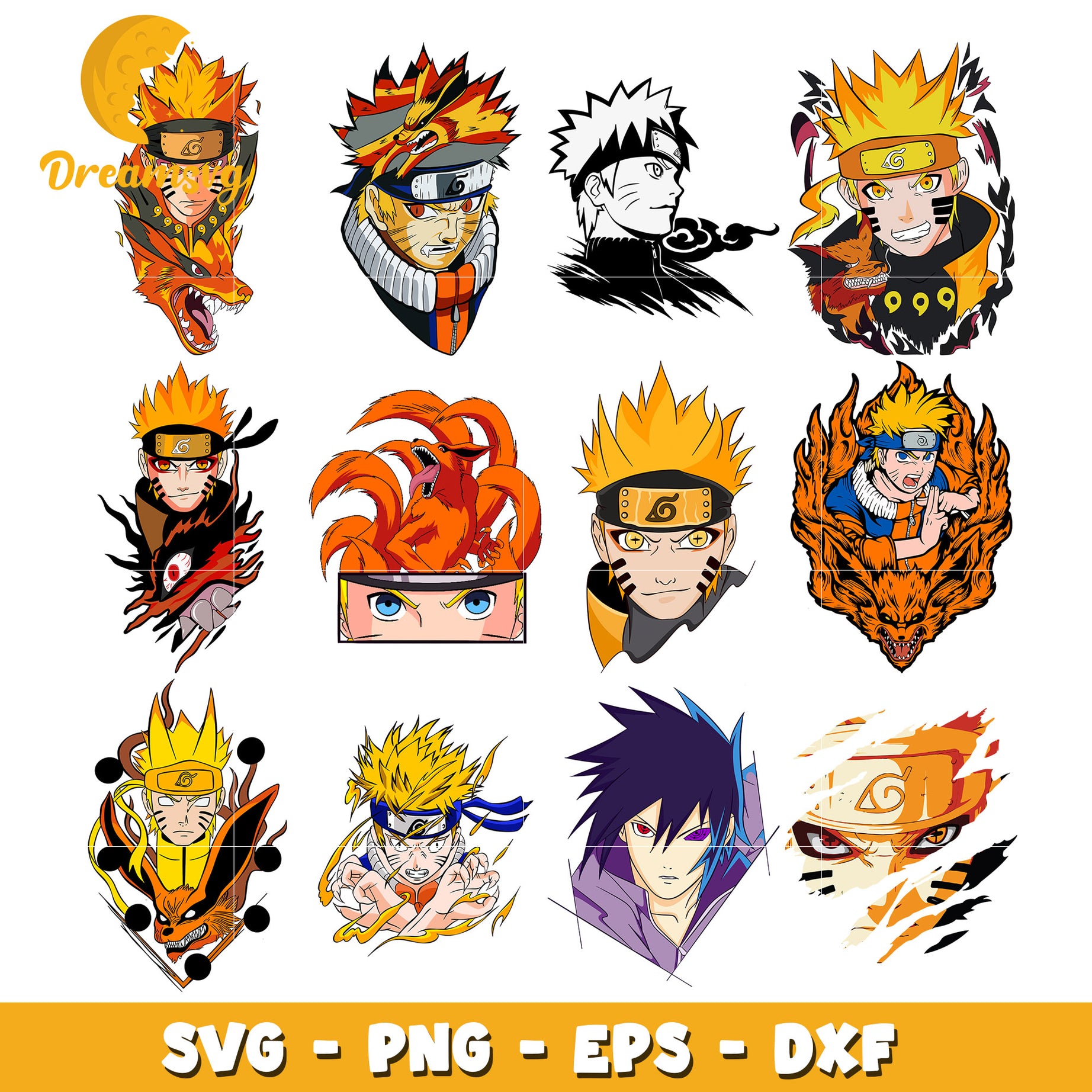 Naruto and kurama anime design bundle svg, kurama naruto​ svg, naruto svg