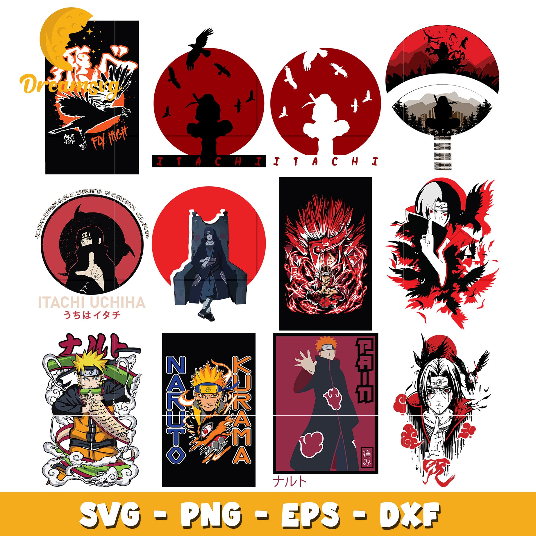 Itachi red design bundle svg, itachi character​ svg, naruto anime​ svg