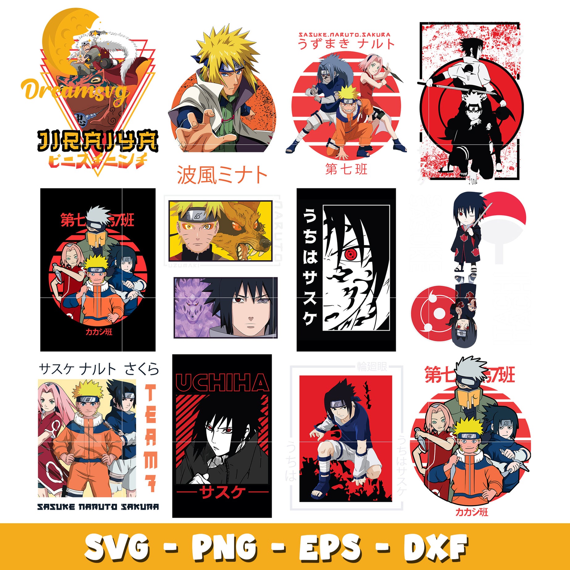 Uchiha sasuke friends character bundle svg, naruto characters​ svg