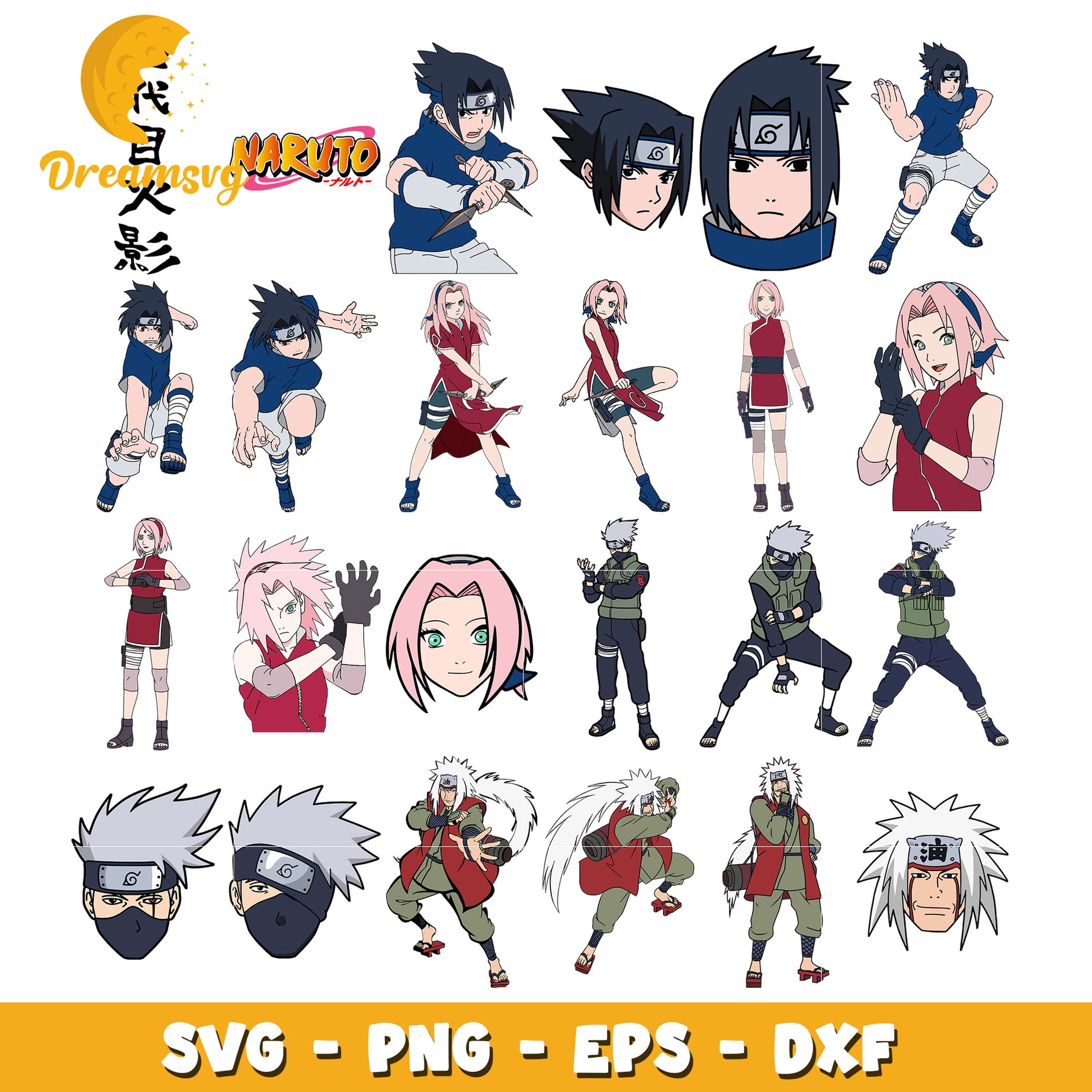 Sasuke and sakura anime design bundle svg, naruto anime​ svg