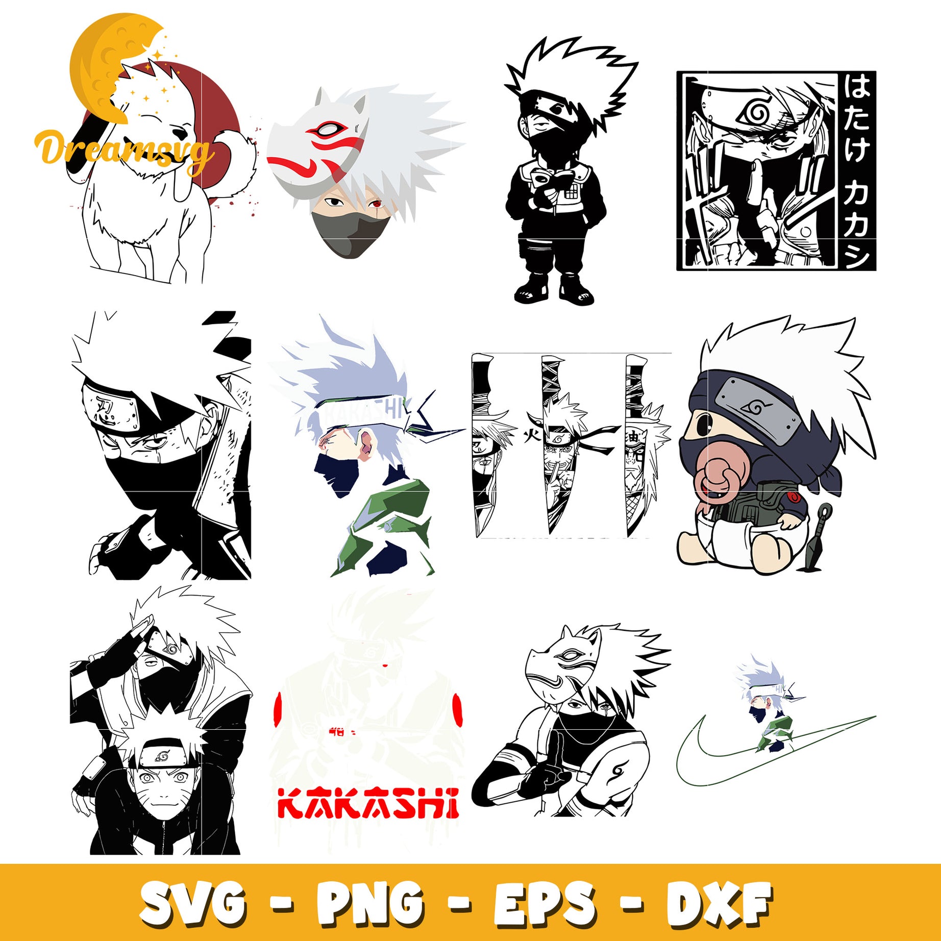 Hatake Kakashi characters bundle svg, Naruto shippuden characters svg