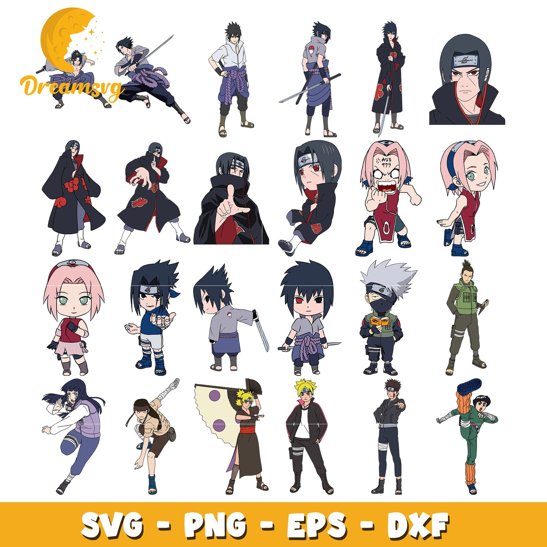 Naruto chibi characters bundle svg, Naruto shippuden svg