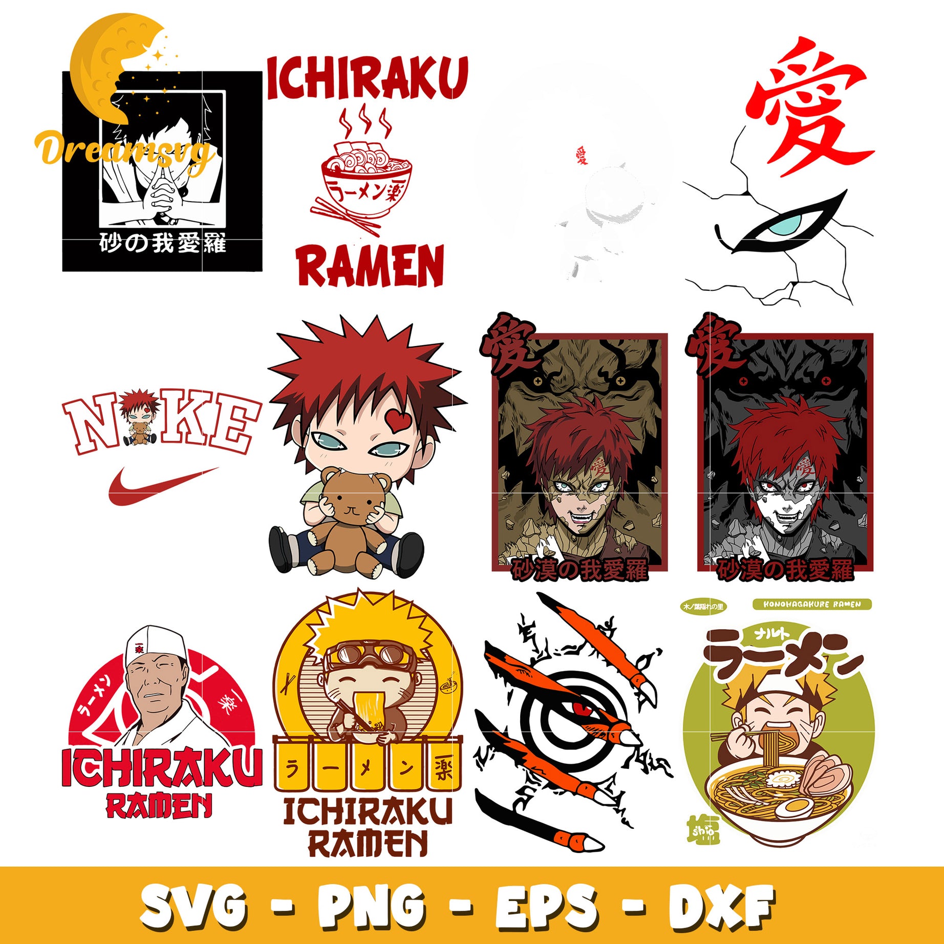 Ichimaru ramen bundle svg, Gaara character svg, Naruto svg