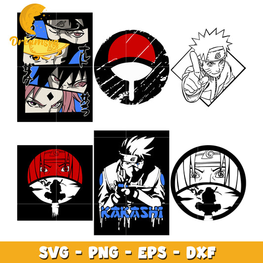 Hatake Kakashi character bundle svg, Uchiwa symbol svg, anime svg