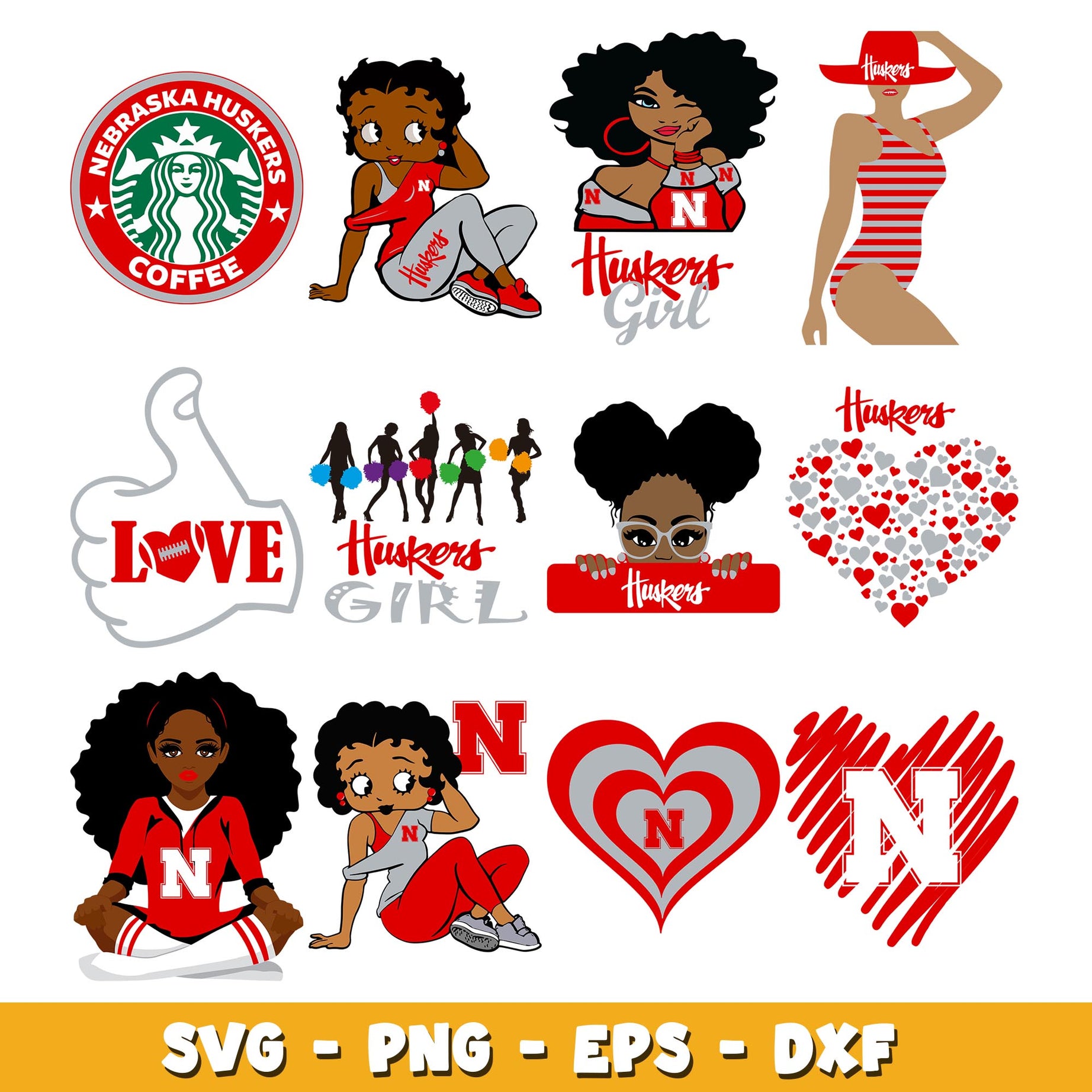 Nebraska Cornhuskers girl Bundle svg, Nebraska Cornhuskers logo svg, ncaa svg 