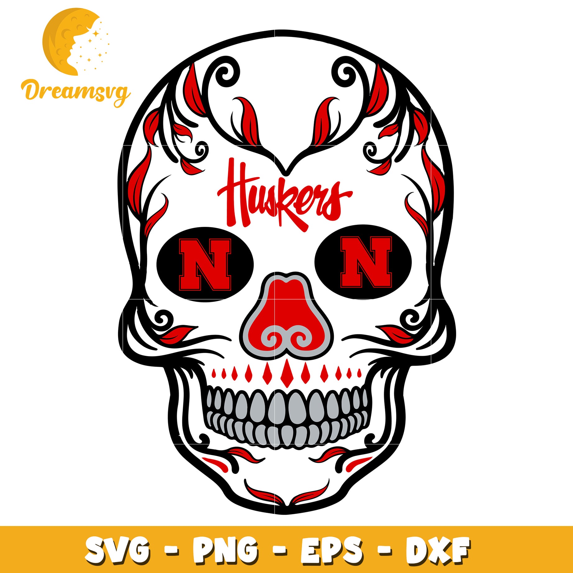 Nebraska Huskers Sugar Skull SVG PNG EPS DXF