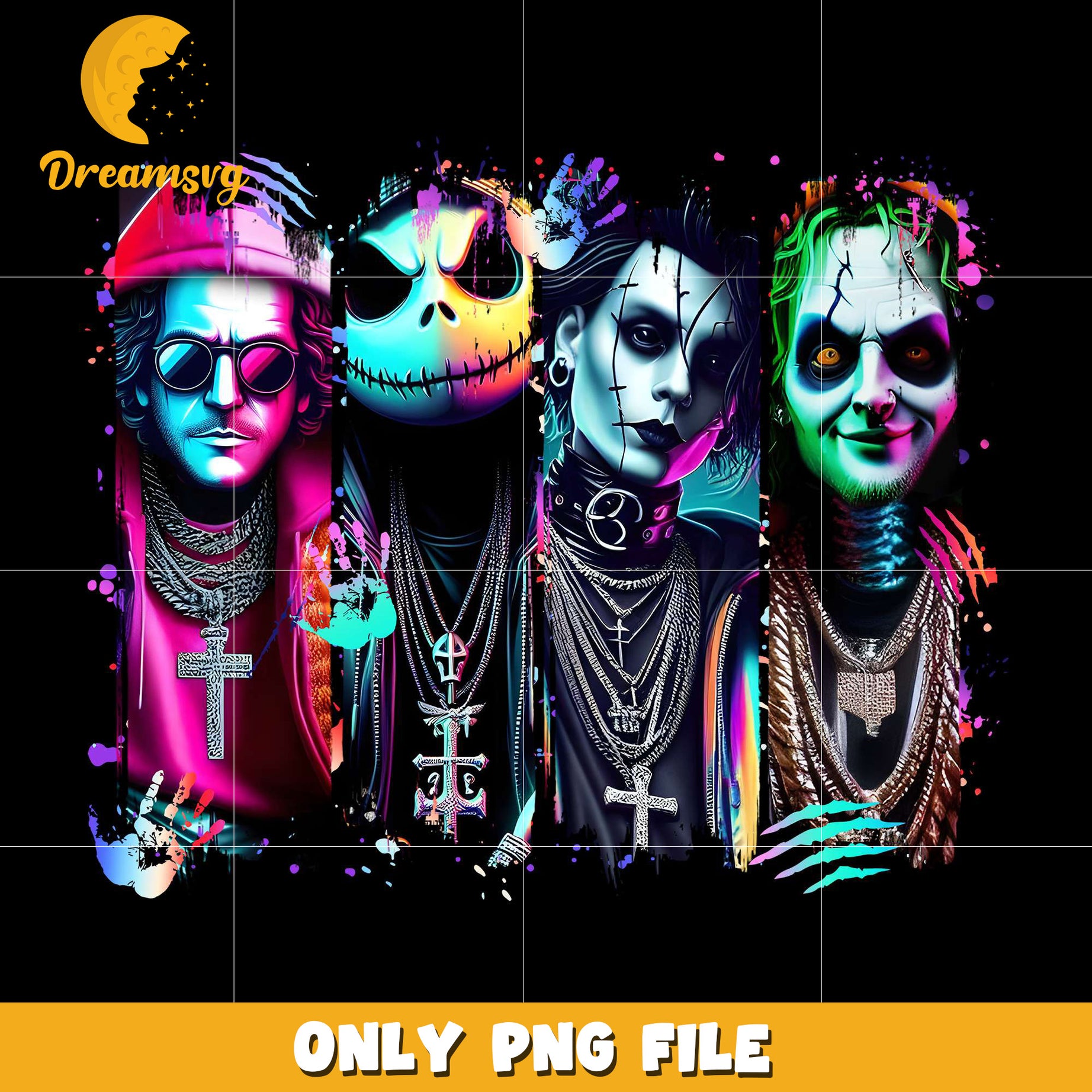 Neon design of monsters png, happy halloween​​​ png, halloween toys​ png