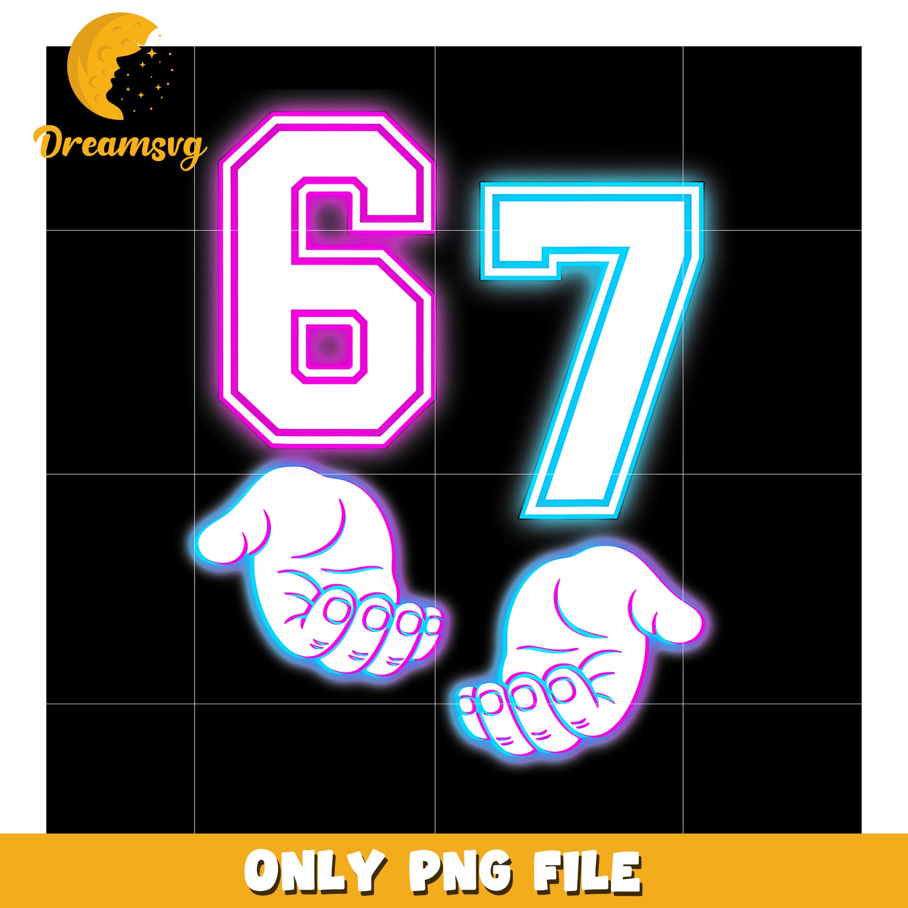 Neon design of six seven png, silly internet joke png, neon color png