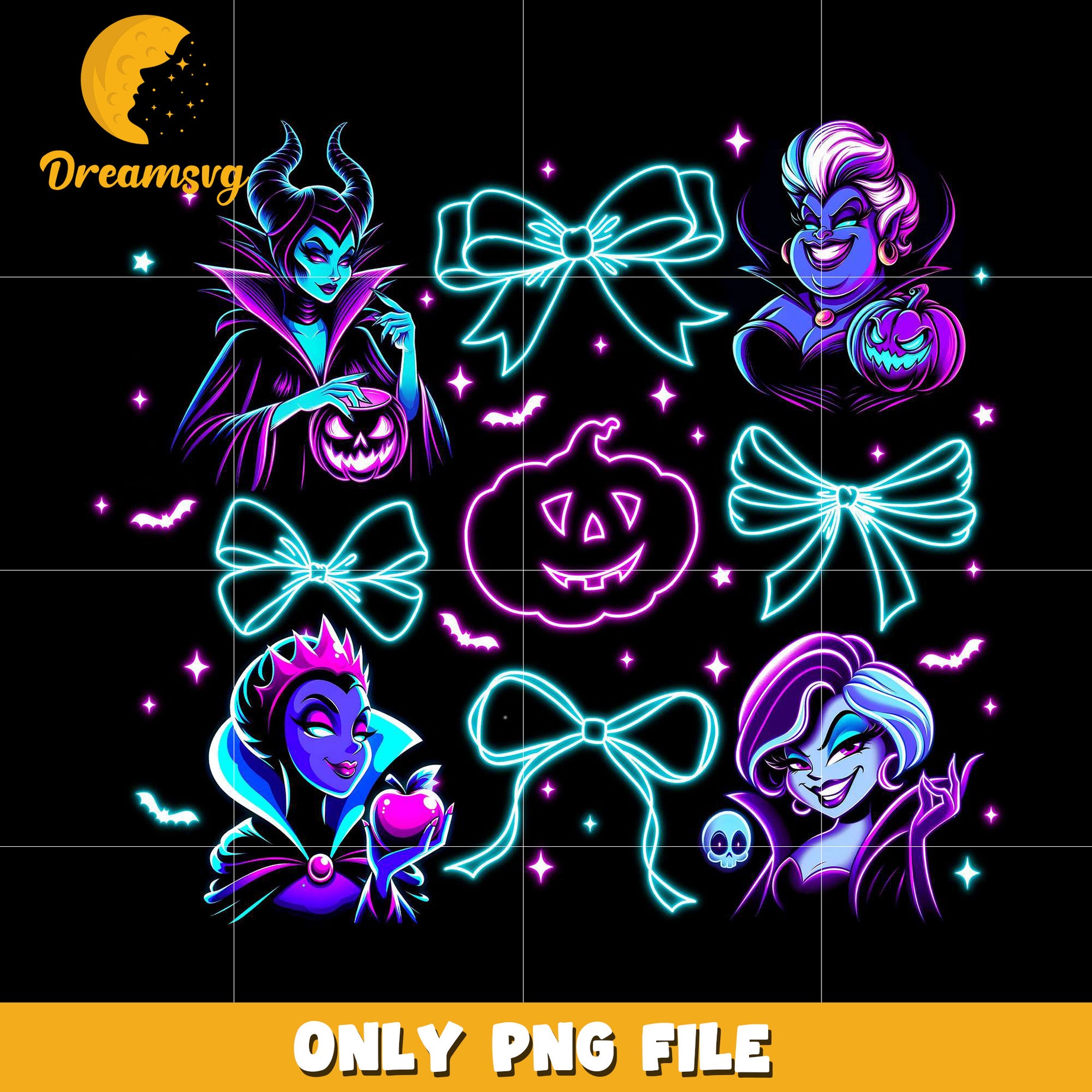 Neon disney villains png, halloween wallpaper​​ png, halloween decorations​ png