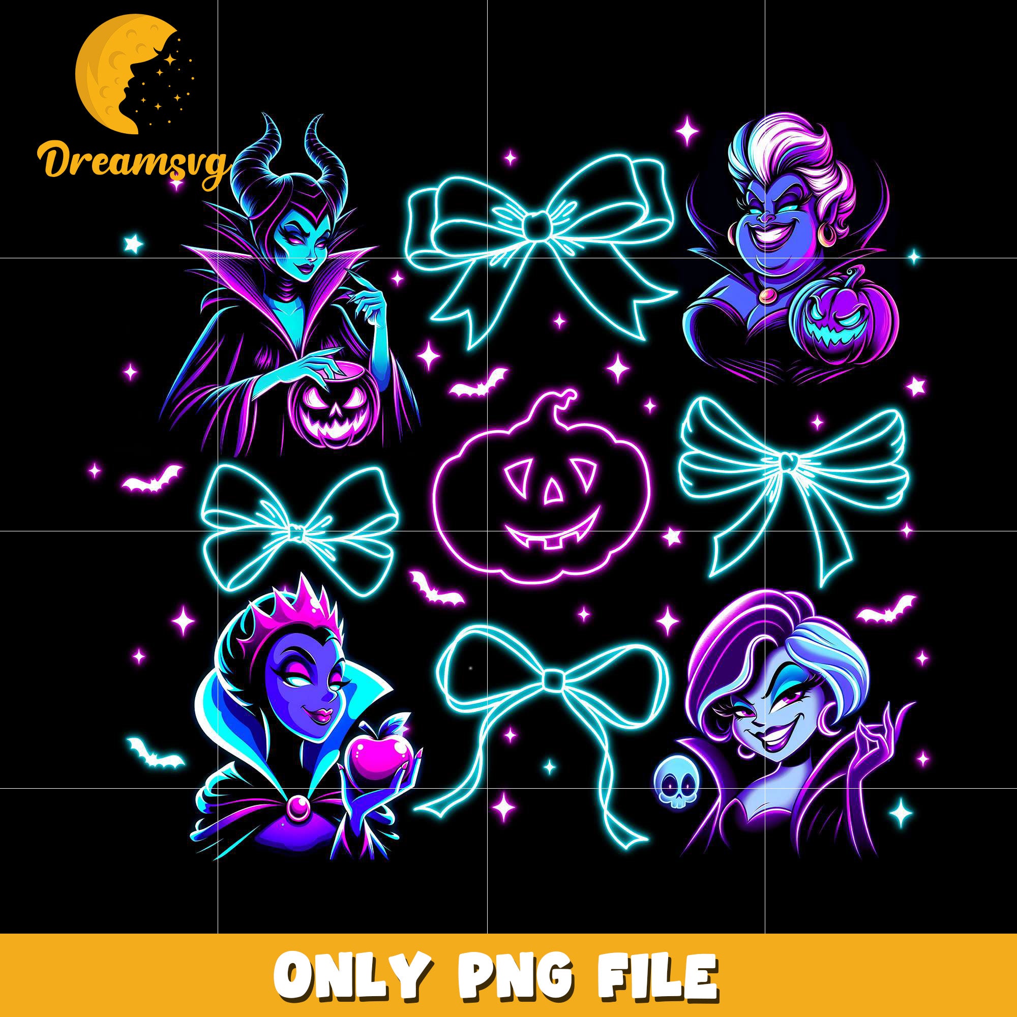 Neon disney villains png, halloween wallpaper​​ png, halloween decorations​ png