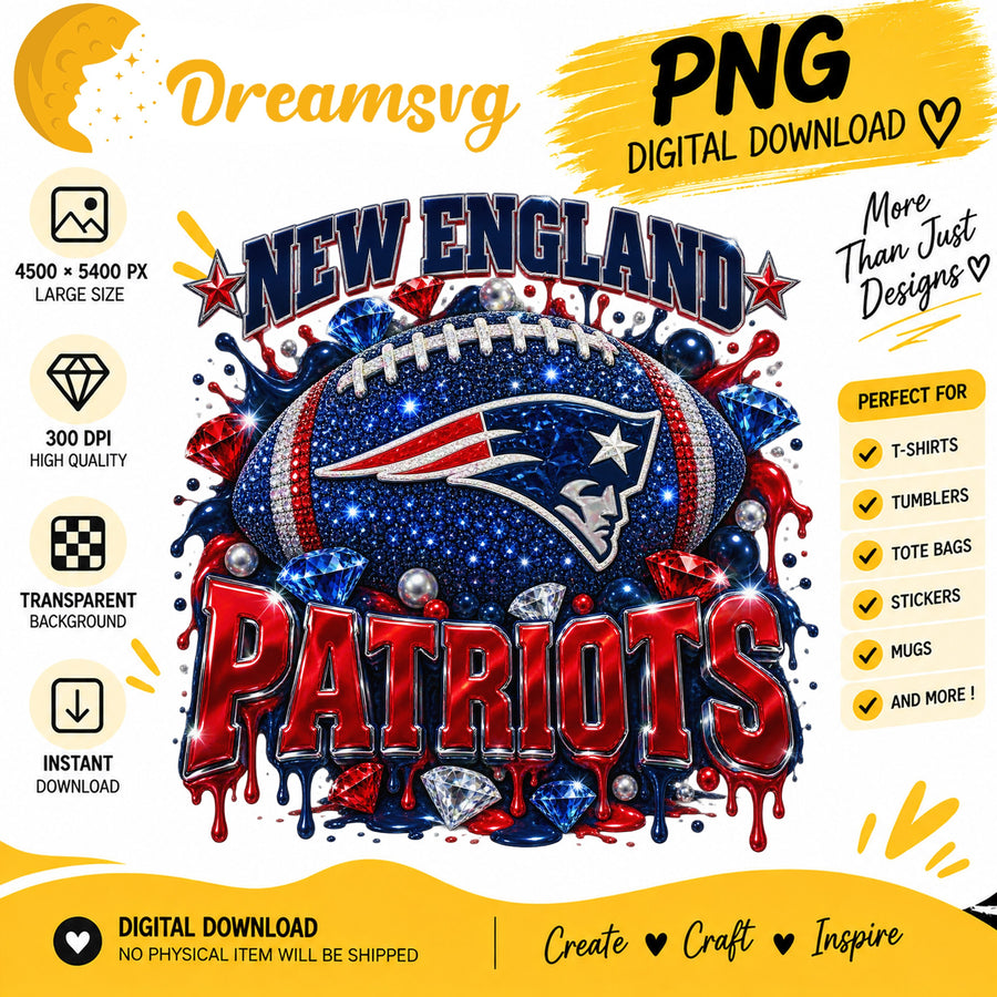 New England Patriots Bling Glitter Football Sublimation PNG