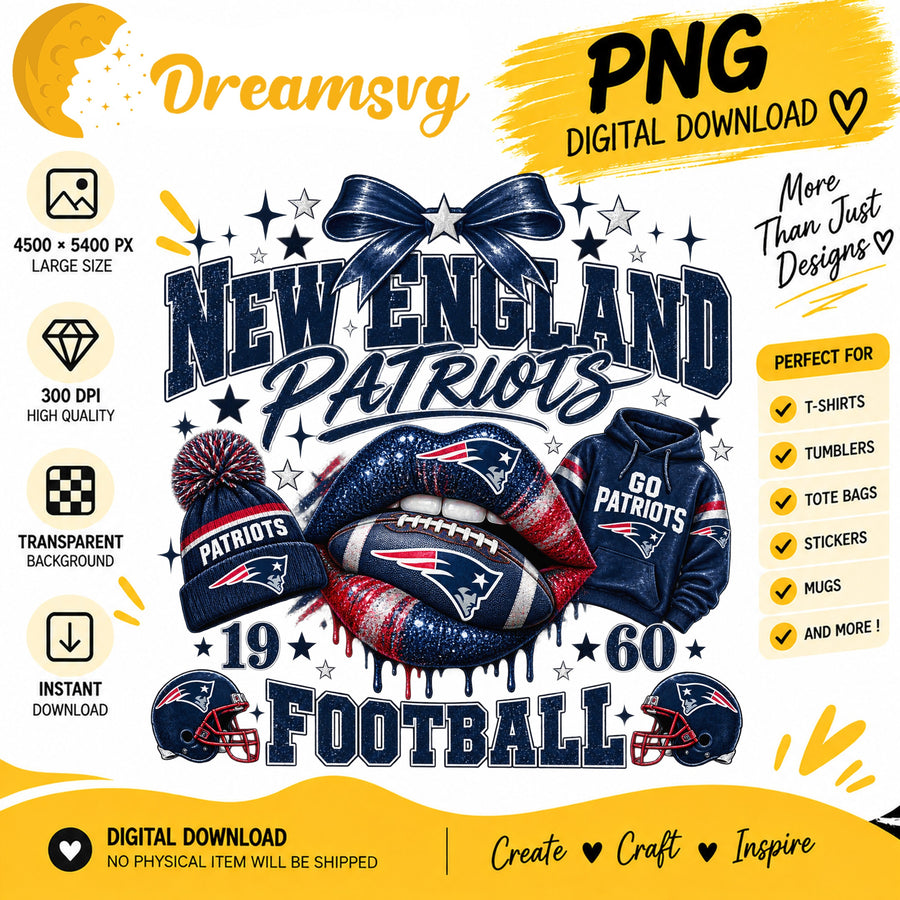 New England Patriots Bling Lips Bow NFL Football 1960 PNG