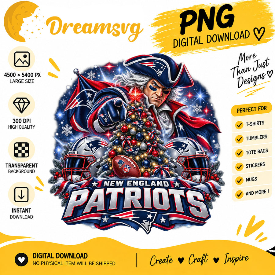 New England Patriots Christmas PNG, Football Holiday Mascot