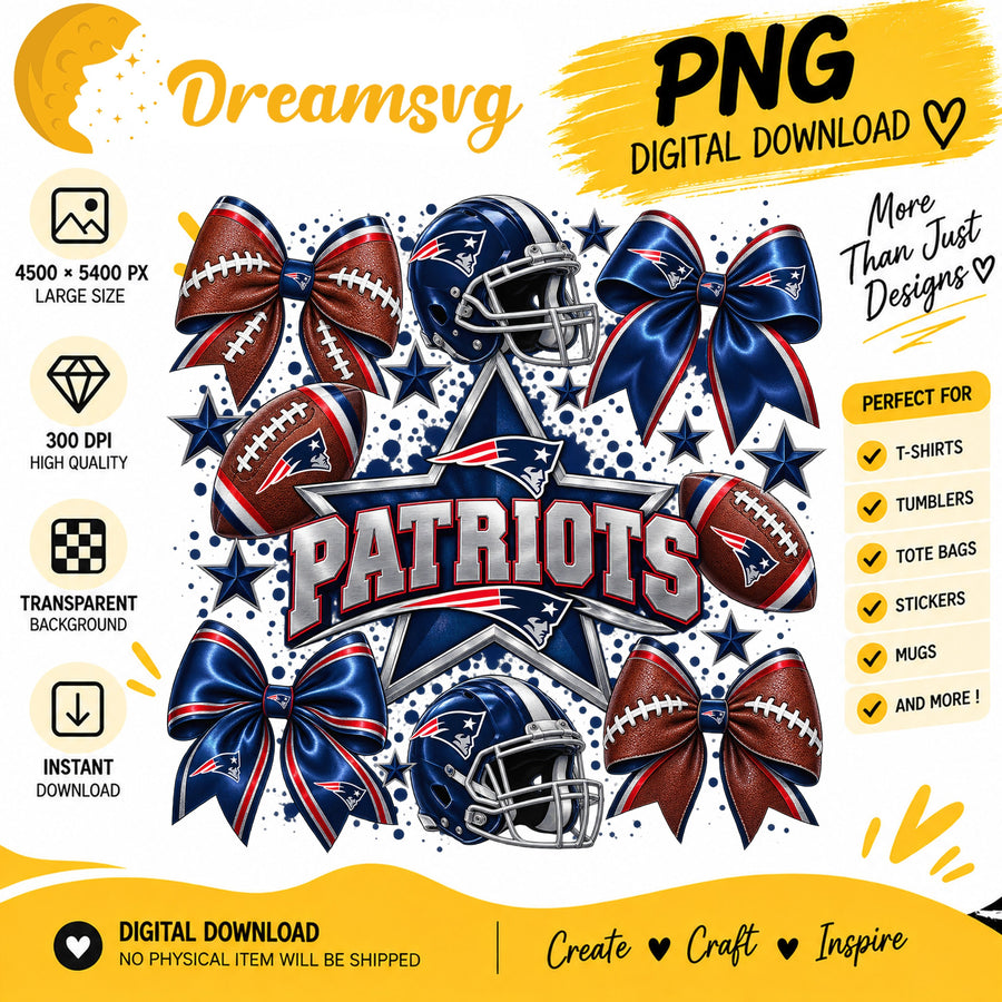New England Patriots Coquette Bow Football Helmet Stars PNG
