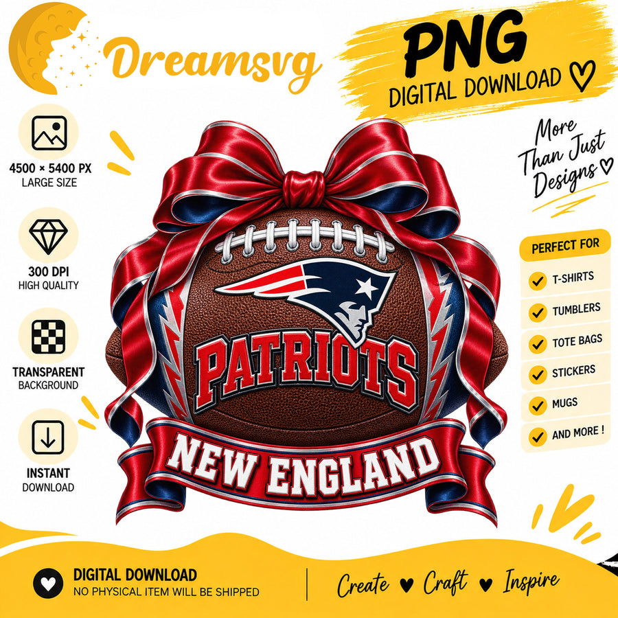 New England Patriots Coquette Bow Football Sublimation PNG