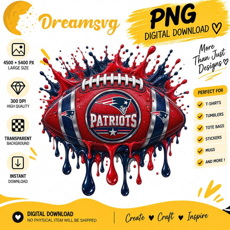 New England Patriots Dripping Football Splash PNG