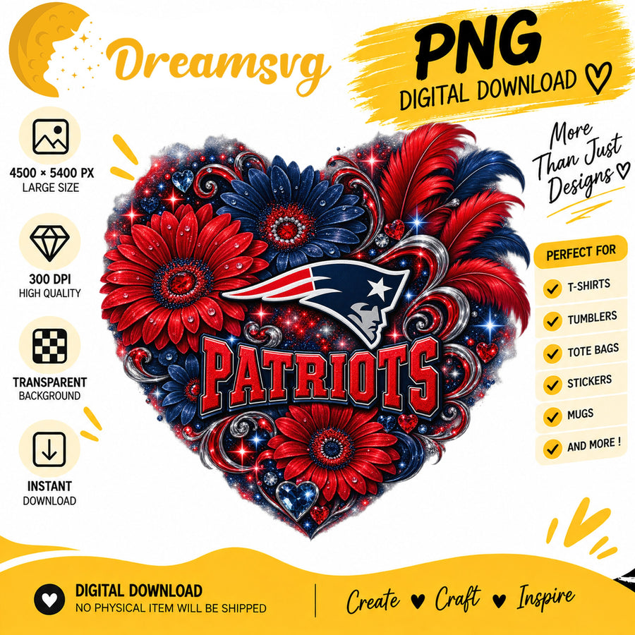New England Patriots Floral Heart NFL Football PNG