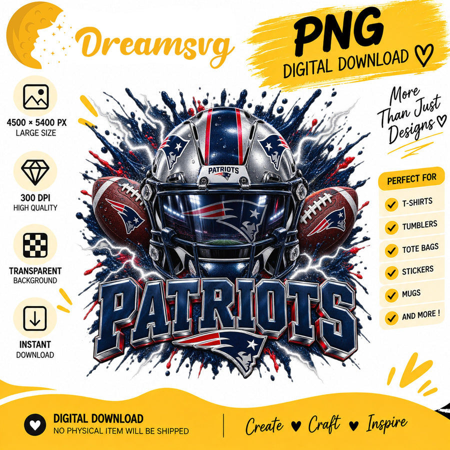 New England Patriots Football Helmet Splash Sublimation PNG