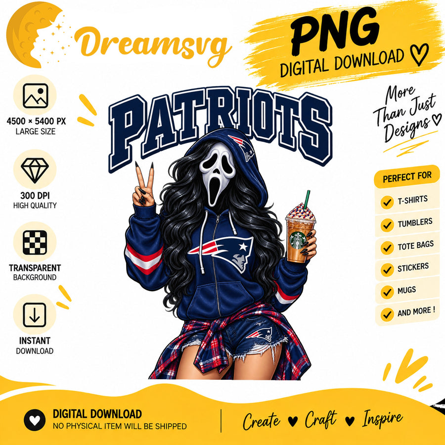 New England Patriots Ghost Face Halloween Football Girl PNG