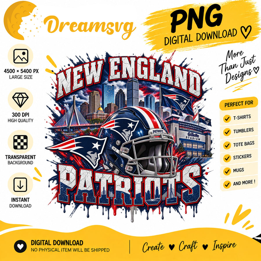 New England Patriots Glitter Football City Skyline PNG