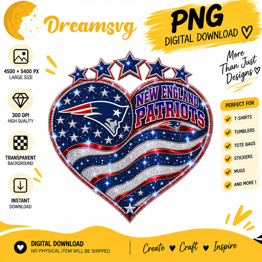 New England Patriots Glitter Heart NFL Football PNG