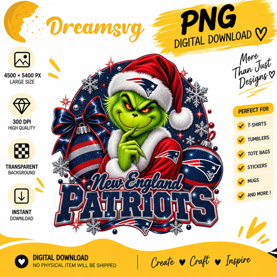 New England Patriots Grinch Santa Christmas Football PNG