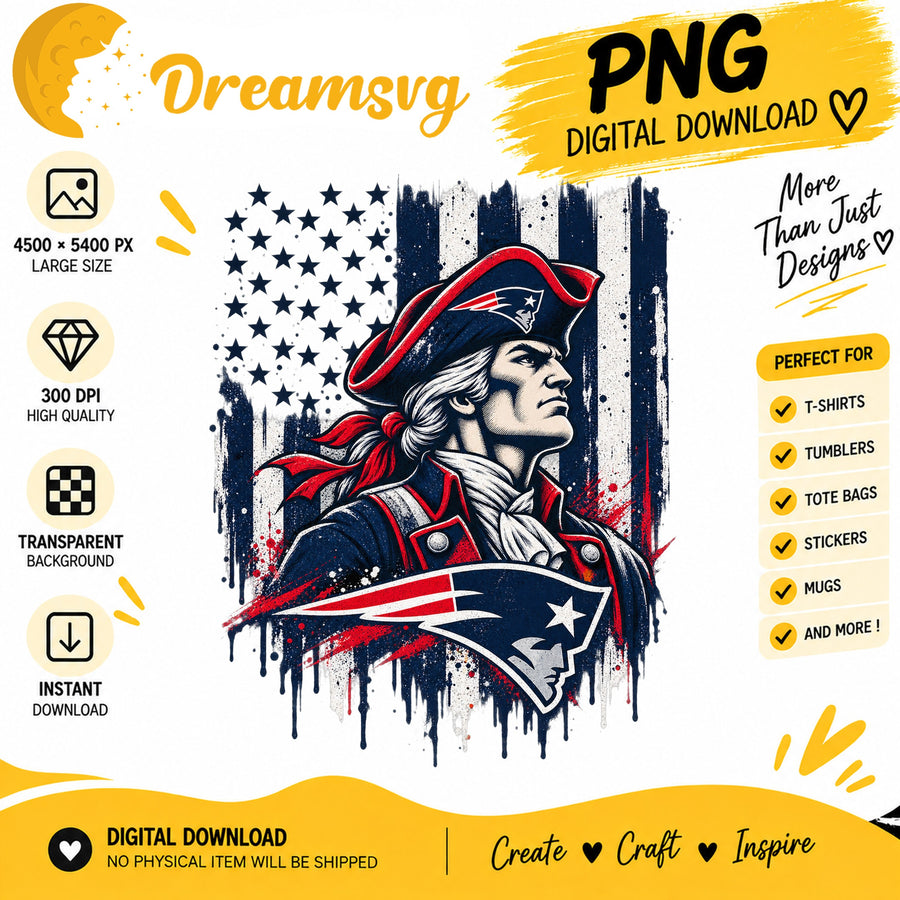 New England Patriots Grunge American Flag Mascot PNG