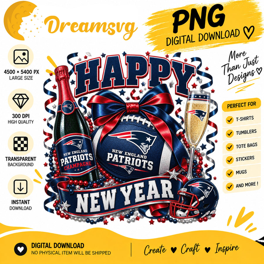 New England Patriots Happy New Year PNG, Craft File Design