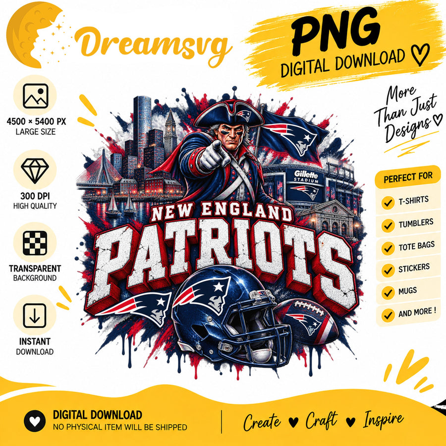New England Patriots Mascot Stadium Splash Design PNG
