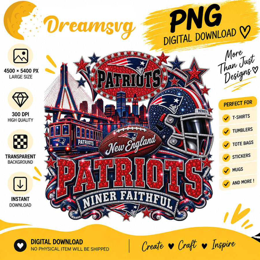 New England Patriots Niner Faithful Glitter Football PNG