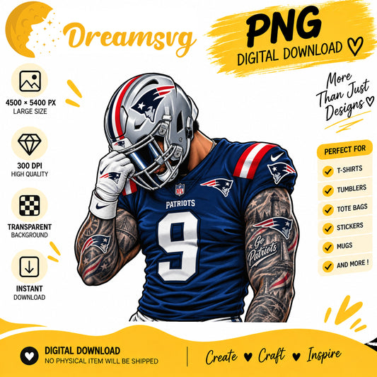 New England Patriots Tattooed Football Player PNG