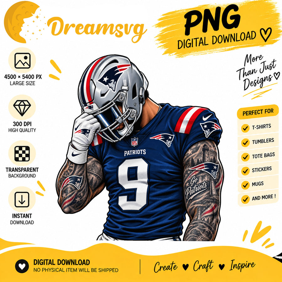 New England Patriots Tattooed Football Player PNG