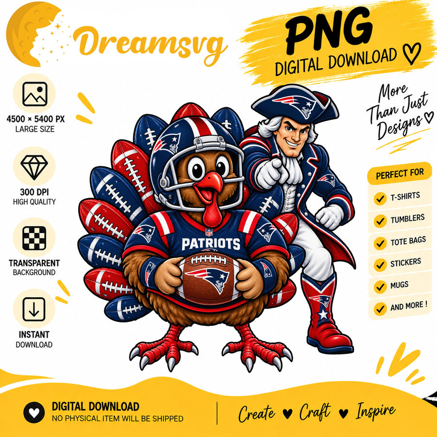 New England Patriots Turkey Thanksgiving Football Fan PNG