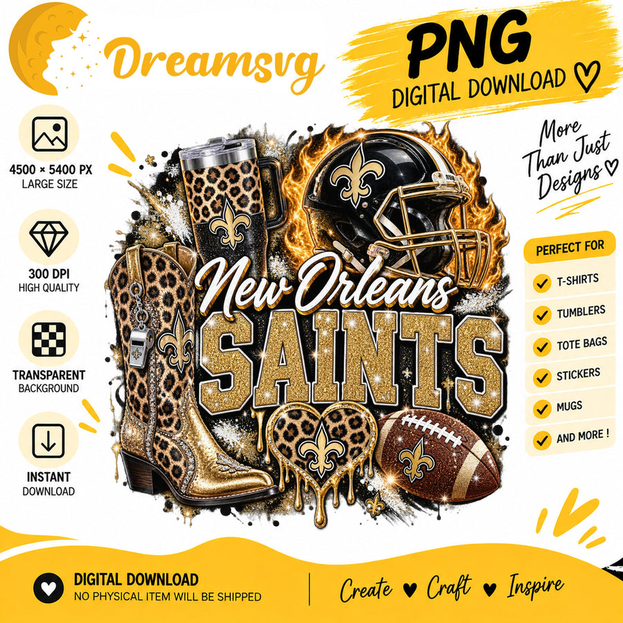 New Orleans Saints Bling Glitter Leopard Boots Football PNG