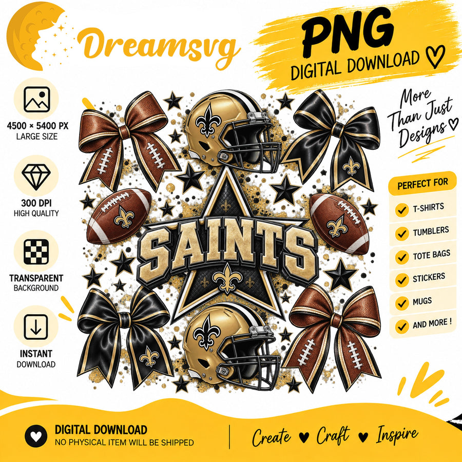 New Orleans Saints Coquette Bow Football Helmet Stars PNG