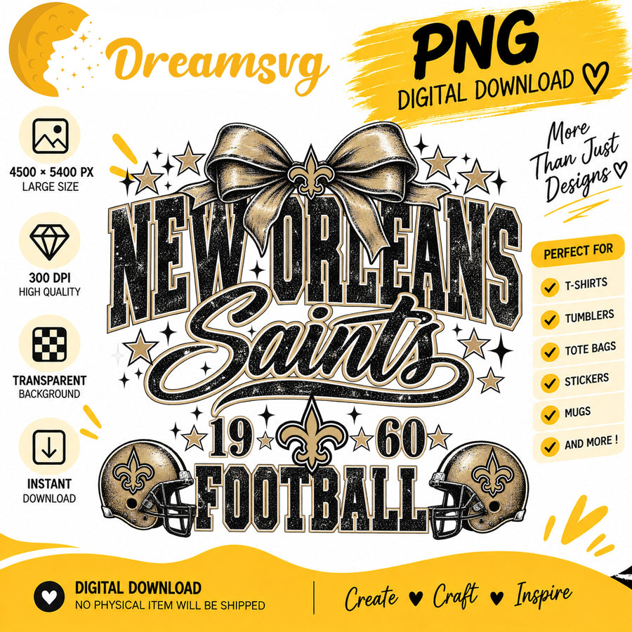 New Orleans Saints Coquette Bow NFL Football 1960 PNG