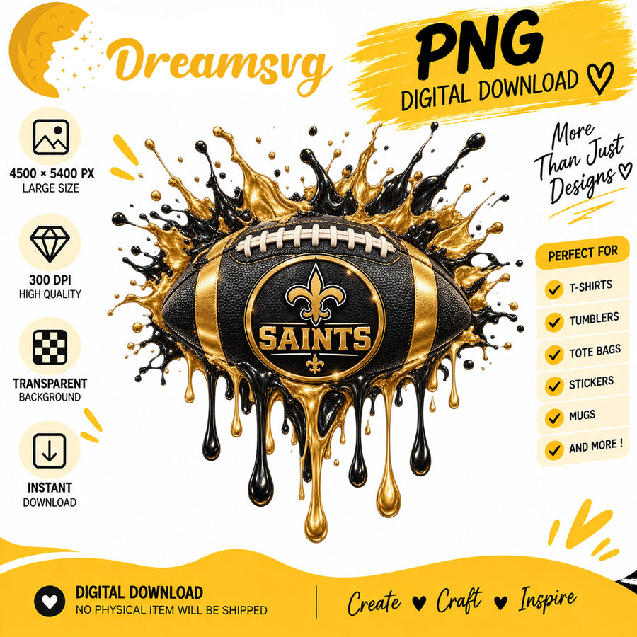 New Orleans Saints Dripping Gold Football Splash PNG
