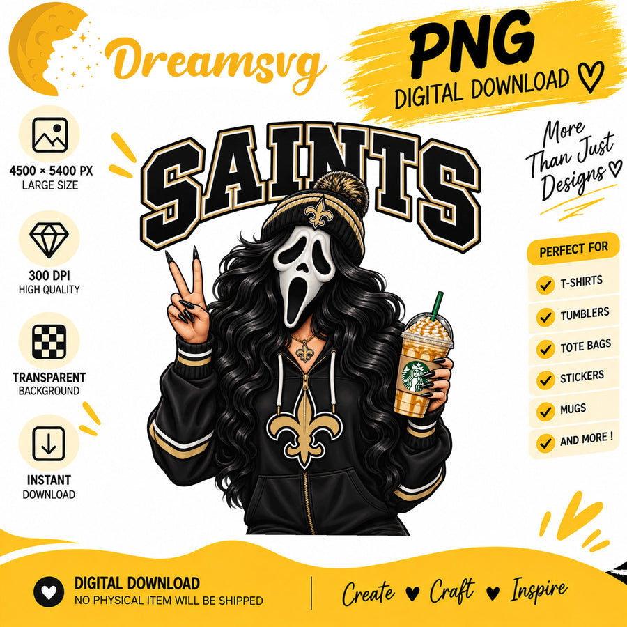 New Orleans Saints Ghost Face Halloween Football Fan PNG
