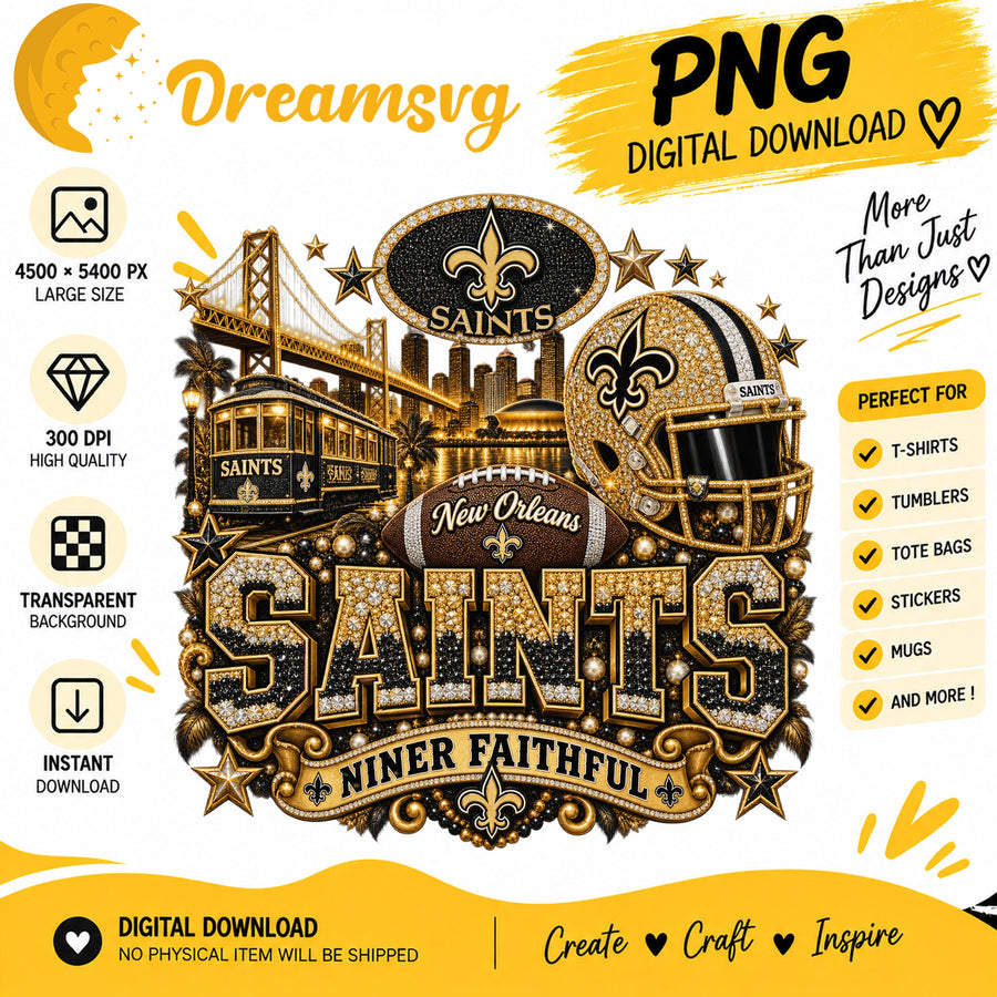 New Orleans Saints Niner Faithful Glitter Football City PNG
