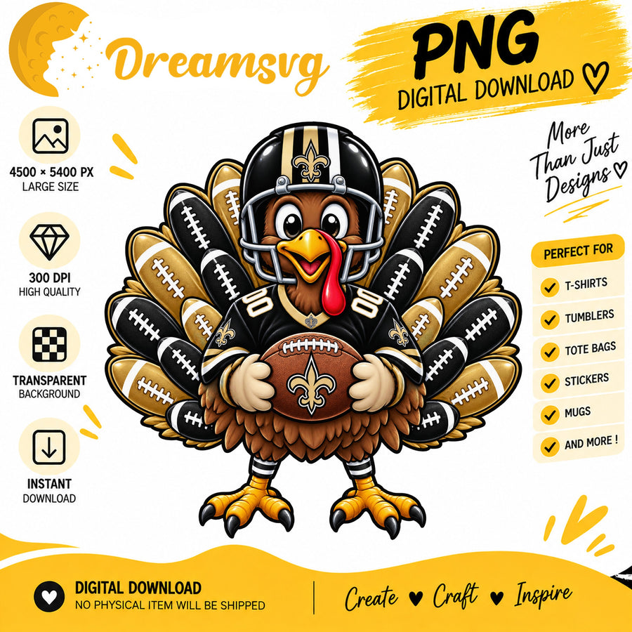 New Orleans Saints Turkey Thanksgiving Football Fan PNG