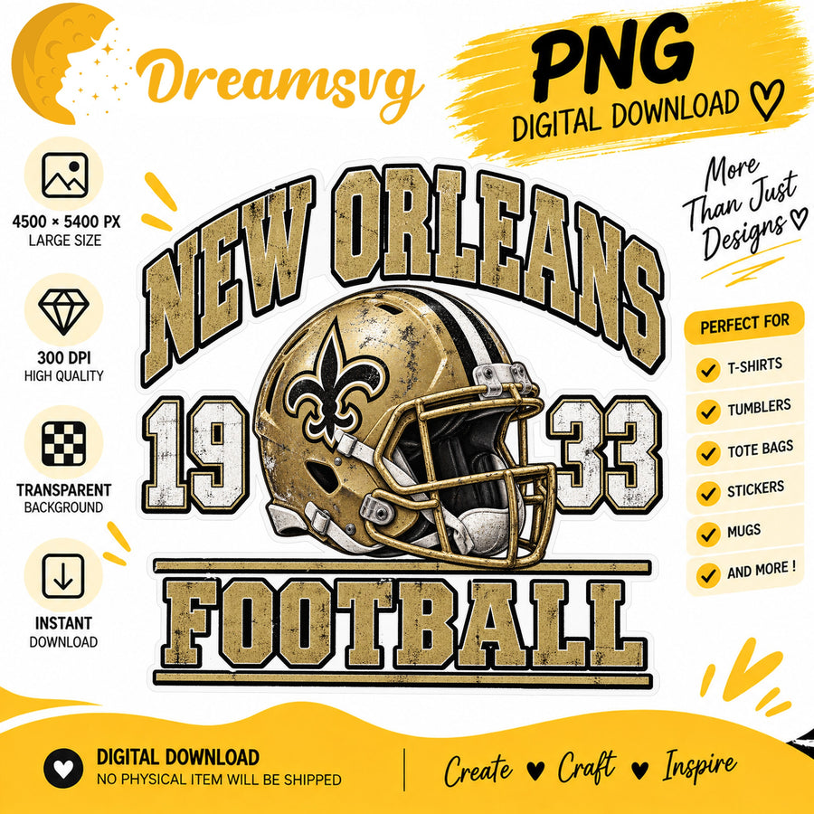New Orleans Saints Vintage Grunge Football Helmet 1933 PNG