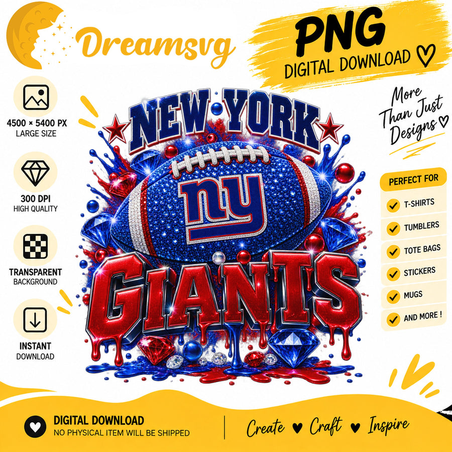 New York Giants Bling Glitter Football Sublimation PNG