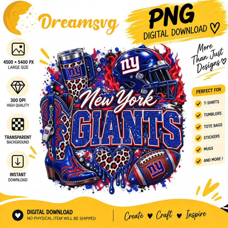 New York Giants Bling Glitter Leopard Boots Football PNG