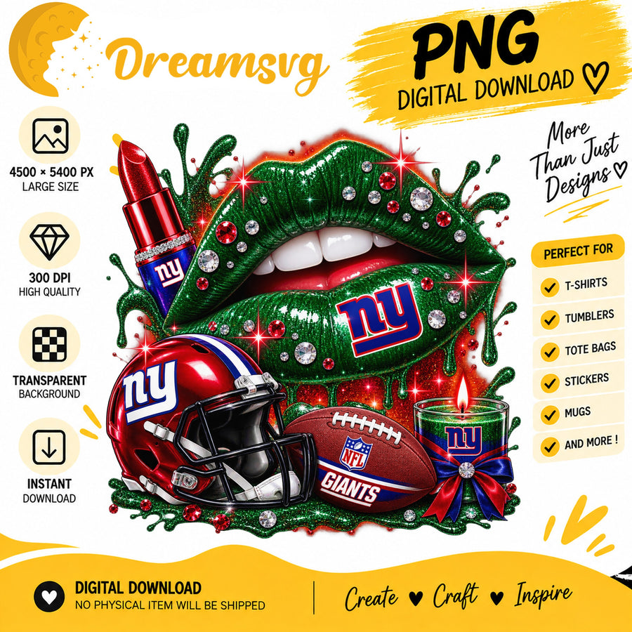 New York Giants Dripping Lips PNG, Glitter Rhinestone Design