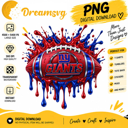 New York Giants Dripping Paint Splash Football PNG