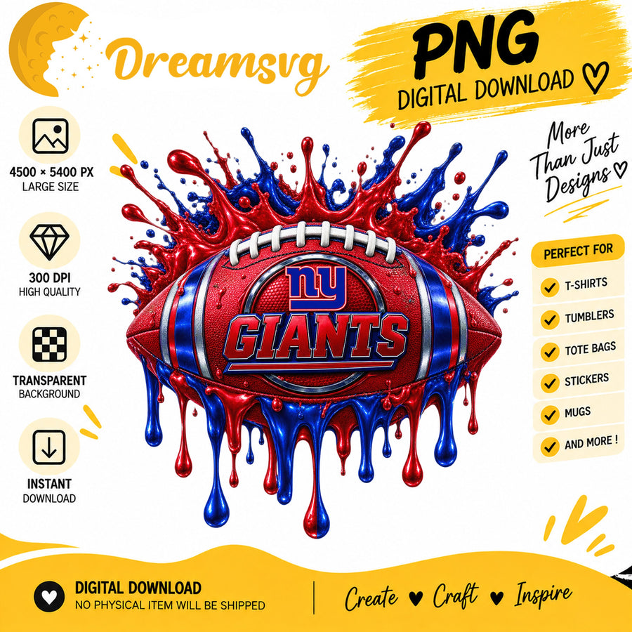 New York Giants Dripping Paint Splash Football PNG