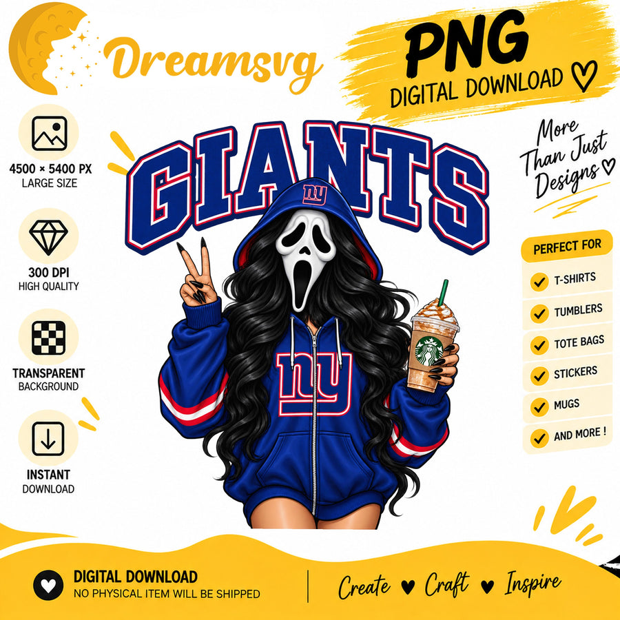New York Giants Ghost Face Halloween Football Fan Girl PNG