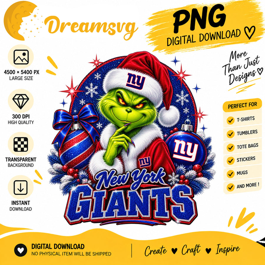 New York Giants Grinch Santa Christmas Football PNG
