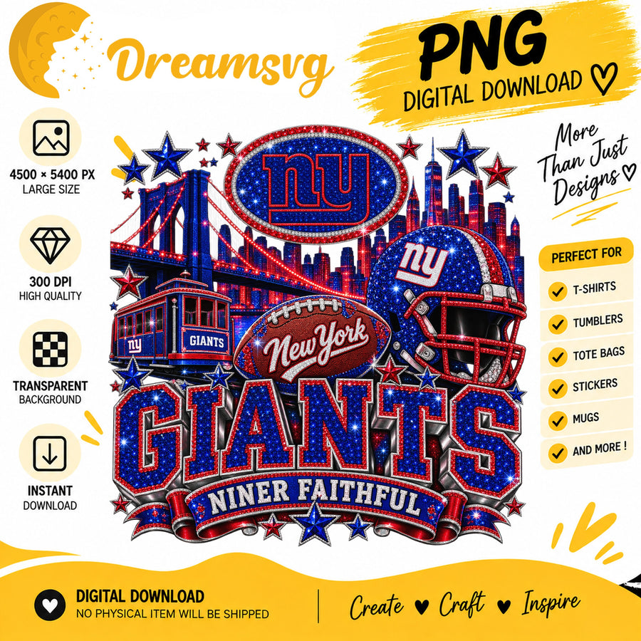 New York Giants Niner Faithful Glitter Football City PNG